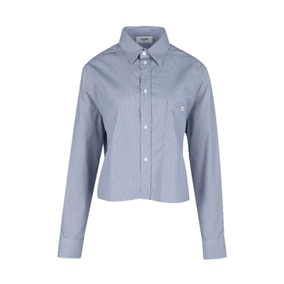 CELINE宽松大褂领短款长袖衬衫女