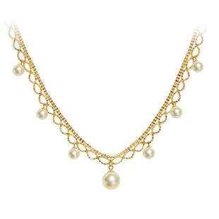 海蒂珠宝 光影梦语 5-8mm浅金色Akoya海水珍珠项链锁骨链女18K金