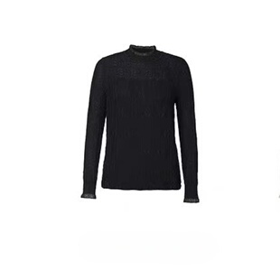 【博主同款】2025冬季新品时尚半高领毛衣黑色气质提花打底针织衫