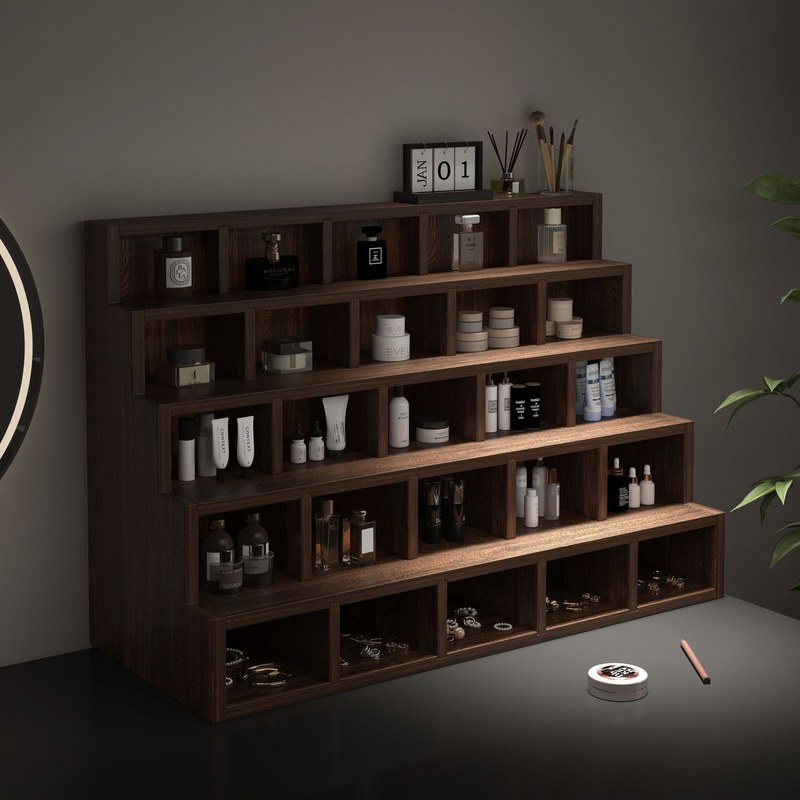 2025新款化妆品收纳盒实木桌面防尘展示柜置物架女生家用轻奢高级