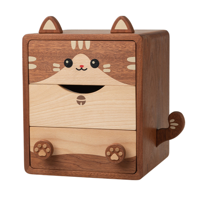 实木收纳盒可爱猫咪创意生日礼物
