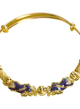 双貔貅手环可调节汉服饰品铜镀金