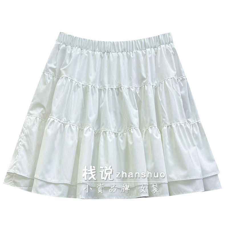 白色荷叶边蓬蓬蛋糕短裙女伞裙