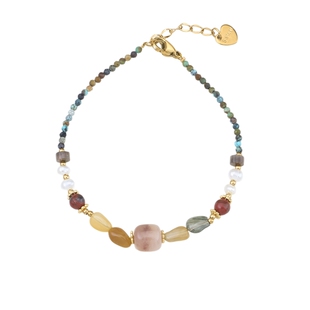 AJIDOU阿吉豆手饰石英岩玉配绿松石手链女小众质感复古国潮范手串