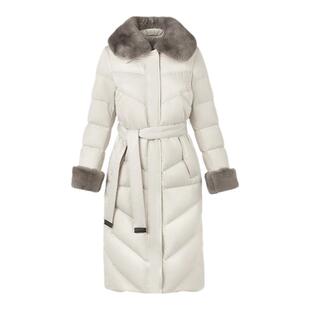 朗姿獭兔真毛毛领鹅绒服女气质秋冬季新款长款加厚羽绒服外套大衣