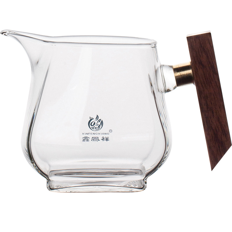 四方木璃公道杯耐热玻璃木把分茶器高透明度手工吹制高硼硅玻璃