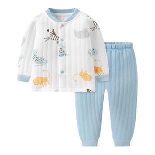 GB好孩子秋冬儿童加厚家居服男女儿童秋衣秋裤2件套保暖夹棉睡衣