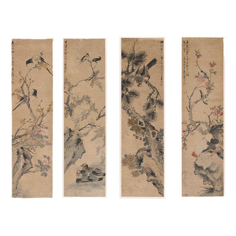 名家字画艺术书画花鸟四条屏装裱