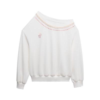 ablueberry甜美刺绣斜肩上衣女