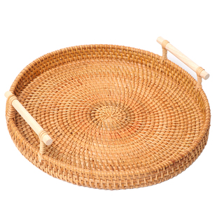 越南藤编托盘水果篮日式面包篮子早餐篮手工编织竹编馒头筐收纳筐