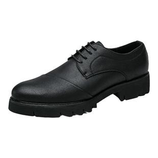 春季无痕系带商务休闲皮鞋男英伦尖头发型师厚底增高10M内增高8CM