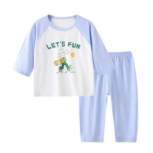 莫代尔儿童睡衣夏季薄款大童七分袖套装女童冰丝空调服男童家居服