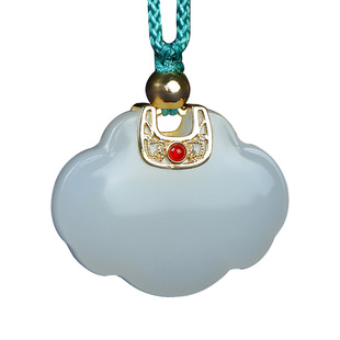 昆玉谣18K金镶玉如意锁长命锁平安锁吊坠和田玉羊脂玉宝宝款女款