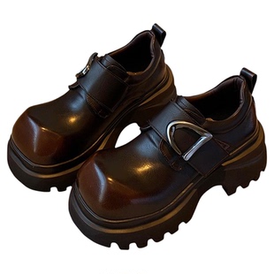 【TFM】2026春季新款英伦风厚底小皮鞋女百搭魔术贴复古乐福单鞋