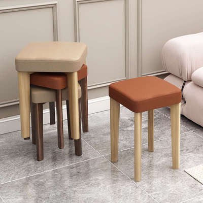 家用餐椅客厅可叠放软包轻奢凳子卧室梳妆凳餐桌吃饭中古实木椅子