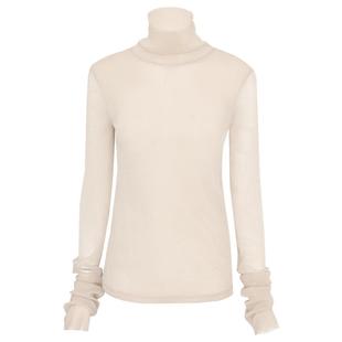 预售COCOBELLA白色时尚miu系高领微透视打底衫女新混搭上衣UT3220