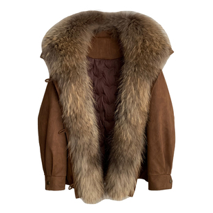 巴黎夜梦/可拆卸貉子毛领90鹅绒羽绒服派克服2025新款皮草外套女