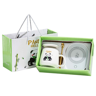 伴手礼活动赠品实用陶瓷熊猫杯子定制LOGO幼儿园奖品礼盒装小礼物