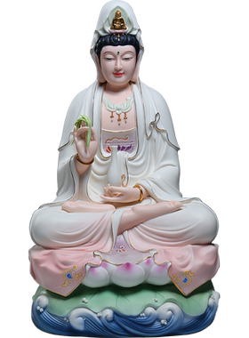 微美陶瓷羊脂玉瓷粉彩观音摆件