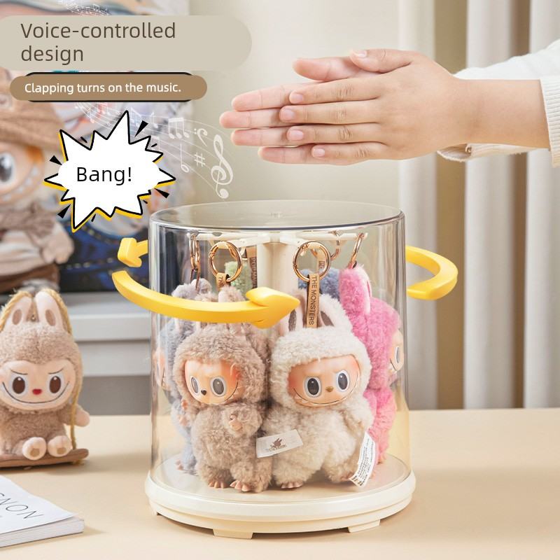 labubu展示盒旋转透明毛绒公仔玩偶手办拉布布挂件盲盒收纳展示架