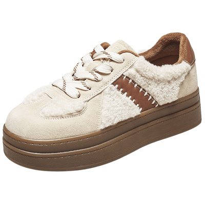 意尔康加绒德训鞋女2025冬季新款厚底休闲运动鞋显高帮板鞋小个子