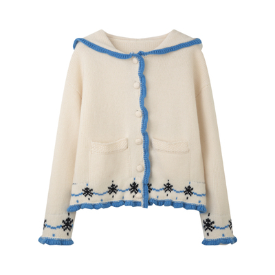 费尔岛雪花连帽毛衣开衫