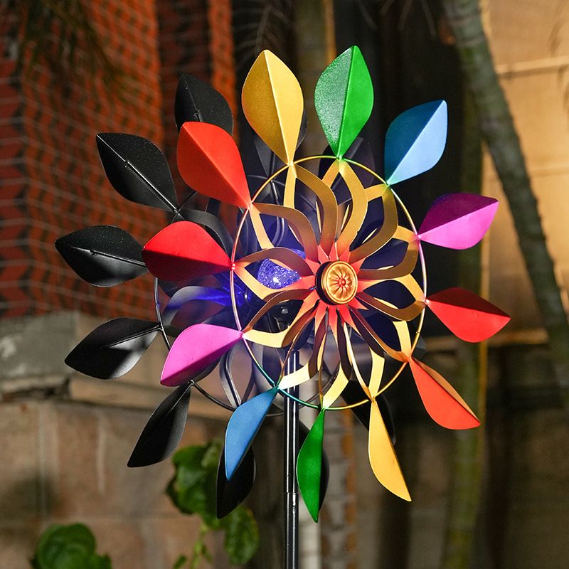 向日葵大风车铁艺户外庭院花园民宿装饰摆件别墅风车灯造景太阳能