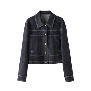 设计感丹宁蓝短款牛仔外套女2026新款春季小个子牛仔衣休闲上衣