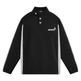 404MOB秋季国潮运动拼接刺绣立领polo卫衣男情侣百搭复古长袖上衣