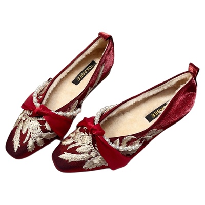 加绒保暖复古新中式低跟单鞋