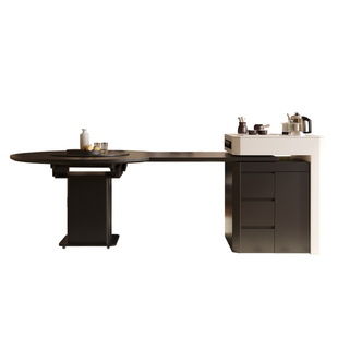 方圆两用岛台餐桌一体家用伸缩中古风实木高级家具政府补贴中导台