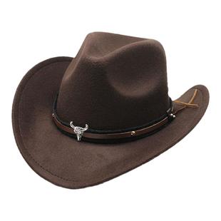 美国西部牛仔男帽黑色骑士帽男女骑马帽马术帽子金属牛头标礼帽