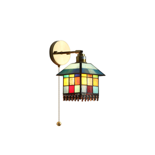 儿童房拉线壁灯彩色蒂凡尼小房子卧室床头阳台墙壁装饰自带开关灯