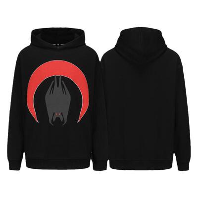 倒挂蝙蝠绒面印花连帽卫衣