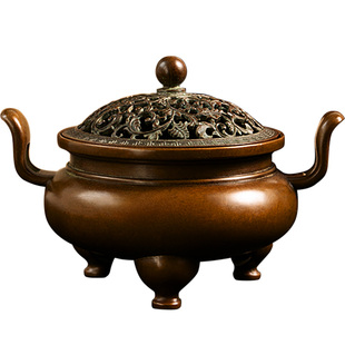 庆松堂苏工铜炉名家胡庆松制纯铜马蹄足朝冠耳紫铜熏炉沉檀香香炉