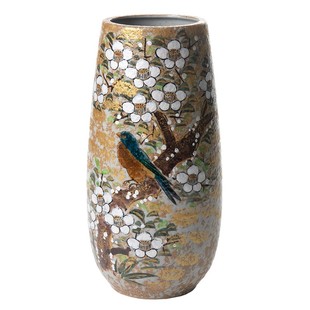 日本进口九谷烧直筒投入瓶花器日式插花器皿客厅彩绘花瓶摆件装饰