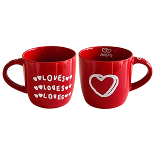 NANZA红色马克杯大容量水杯咖啡ins爱心杯韩国手柄蝴蝶结可爱礼物