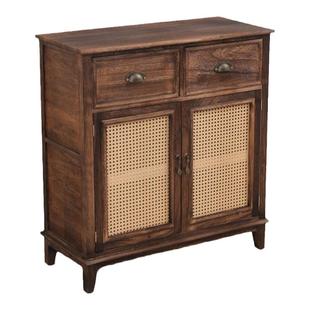 实木餐边柜藤编美式复古茶水柜客厅收纳柜民宿新中式储物柜阳台柜