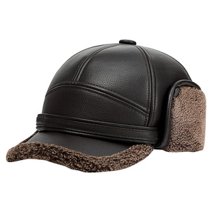 恒源祥中老年人皮帽子男士冬天季护耳保暖老头爸爸雷锋棒球鸭舌帽