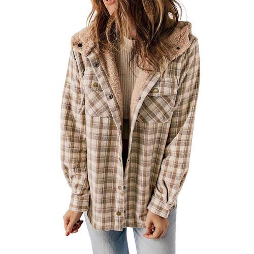 C 74800 Plaid Fleece Hooded Womens Jacket 格子毛毛连帽女士夹