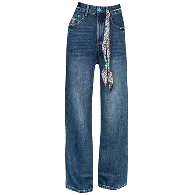 秋黑灰色磨破窄版牛仔直筒阔腿裤