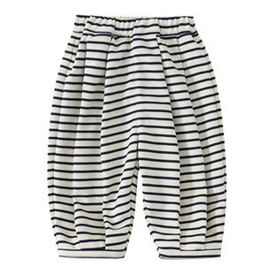 儿童裤子2026春季新款男童条纹长裤宽松时髦女童休闲裤小童灯笼裤
