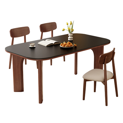 馨佰利岩板实木餐桌中古风吃饭桌