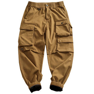 美式工装裤男潮牌秋冬加绒加厚复古抽绳束脚库宽松机能运动休闲裤