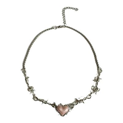 粉色爱心荆棘链条项链锁骨链