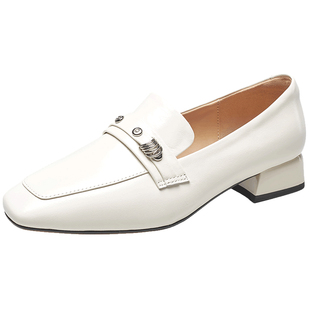 意尔康真皮乐福鞋女老钱风2026春季新款粗跟配裙子一脚蹬皮鞋单鞋