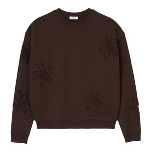 SANDRO Outlets秋冬男装法式时尚棉质巧克力色立体花朵针织毛衣