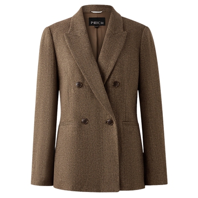 【100%绵羊毛】PRICH时尚复古人字纹西装冬季新款通勤外套女