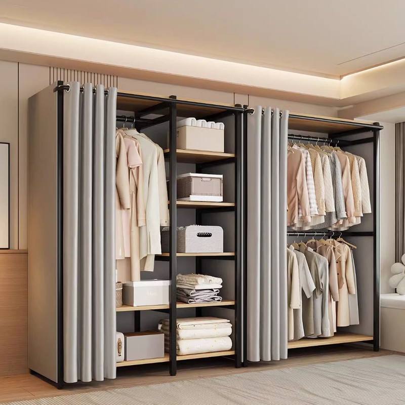 金属衣柜衣帽架组合卧室家用挂衣架架子衣柜开放式金属组装简易