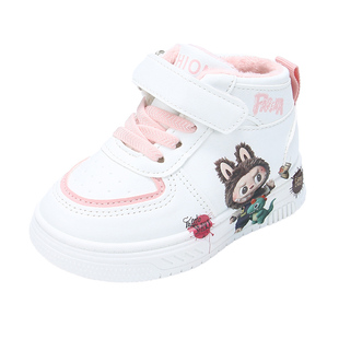 男女童拉布布鞋子2025冬季新款儿童高帮运动鞋加绒卡通板鞋小白鞋